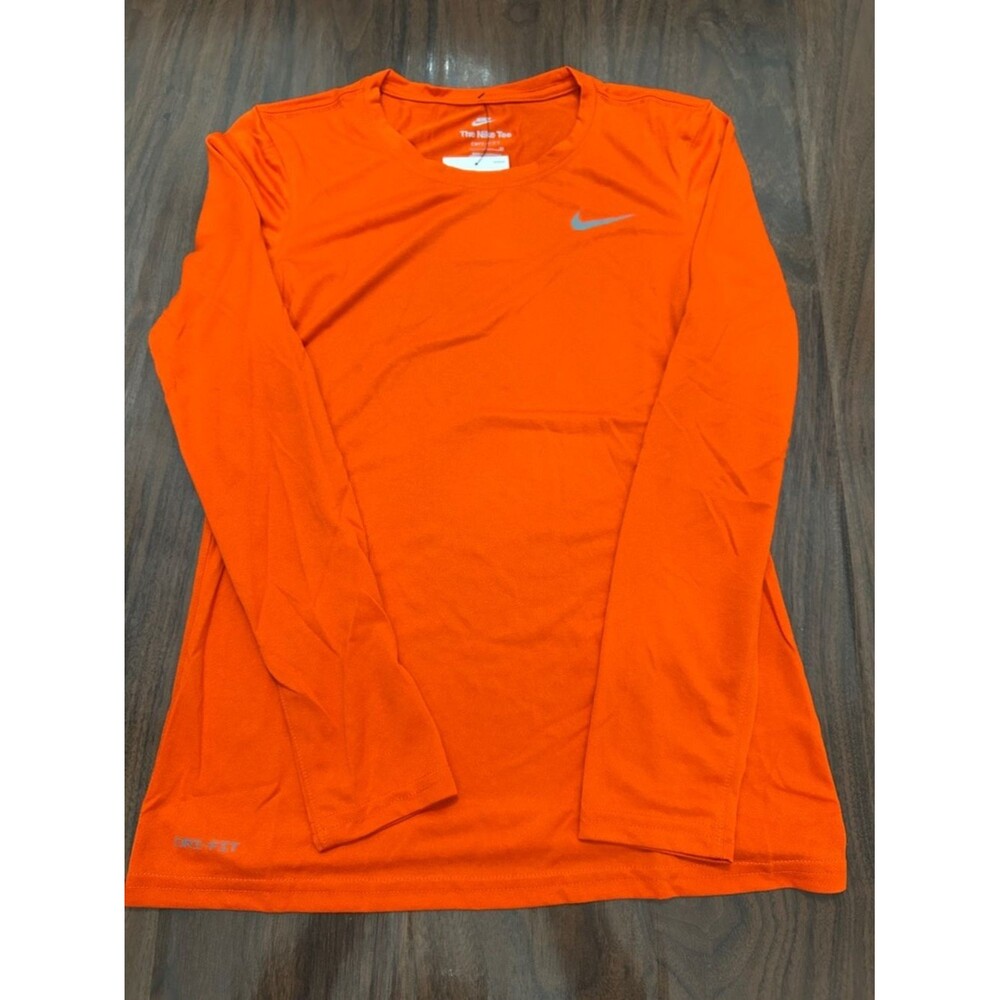 Nike Long Sleeve Dri-FIT Tee - Orange with Silver Swoosh